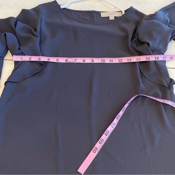 LOFT Ruffle Sleeve Peasant Top Women’s XS Charcoal Grey Semi-Sheer Feminine - Picture 5 of 9